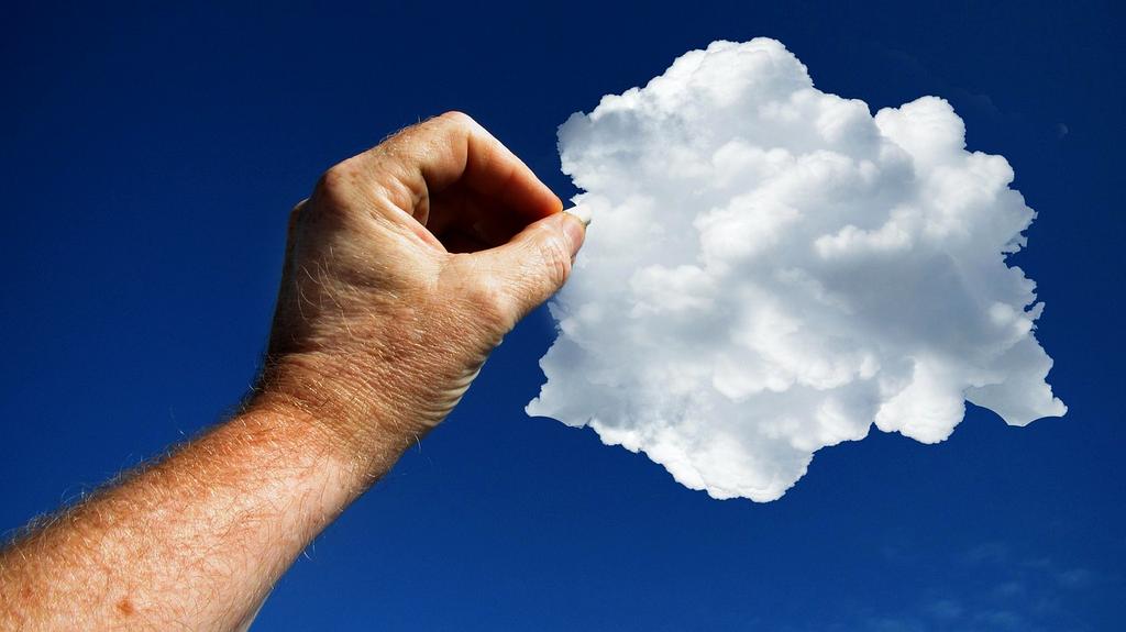 Abstract cloud computing structure with blue lights